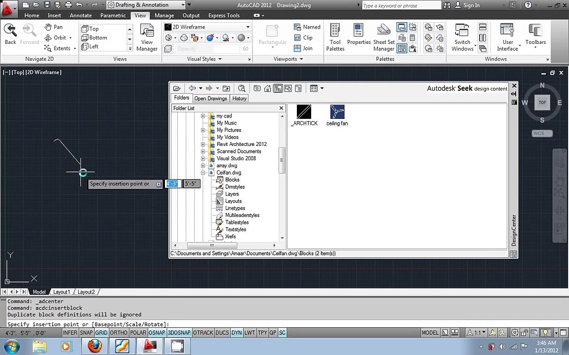AutoCAD 2012 urdu tutorial - part14 Exchanging blocks, dimstyles using Design Center