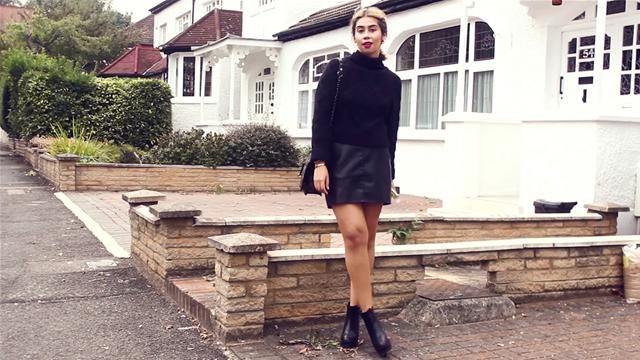 Black Jumper And Black Leather Skirt