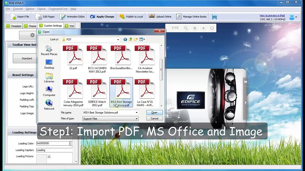 Insert an image as help file on page-flipping e-publication