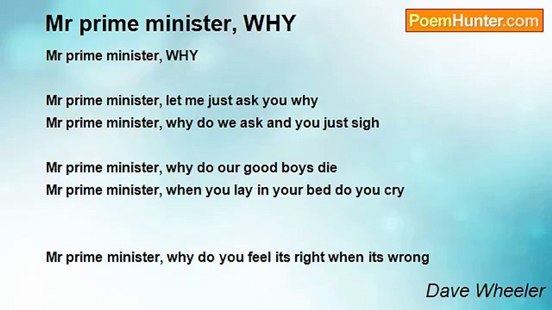 Dave Wheeler - Mr prime minister, WHY