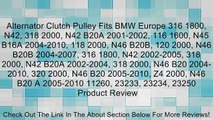 Alternator Clutch Pulley Fits BMW Europe 316 1800, N42, 318 2000, N42 B20A 2001-2002, 116 1600, N45 B16A 2004-2010, 118 2000, N46 B20B, 120 2000, N46 B20B 2004-2007, 316 1800, N42 2002-2005, 318 2000, N42 B20A 2002-2004, 318 2000, N46 B20 2004-2010, 320 2