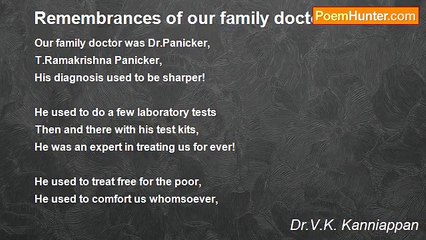 Dr.V.K. Kanniappan - Remembrances of our family doctor