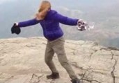 Tourist Nearly Swept Off Exposed Rock by Strong Winds