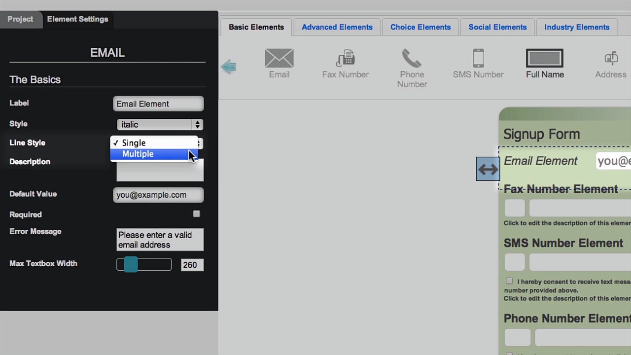 Contact info elements