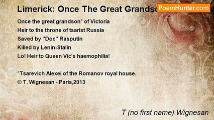 T (no first name) Wignesan - Limerick: Once The Great Grandson Of Queen Victoria