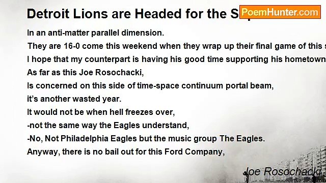 Joe Rosochacki - Detroit Lions are Headed for the Super-Bowl