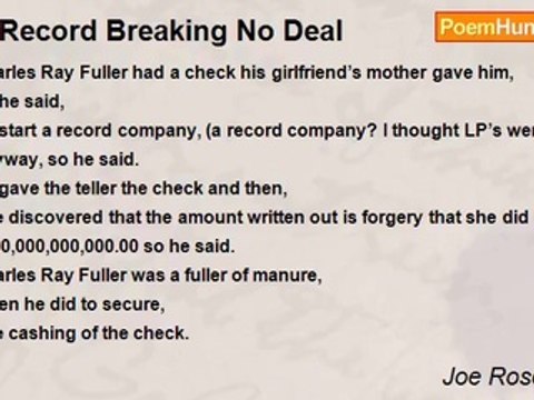 Joe Rosochacki - A Record Breaking No Deal