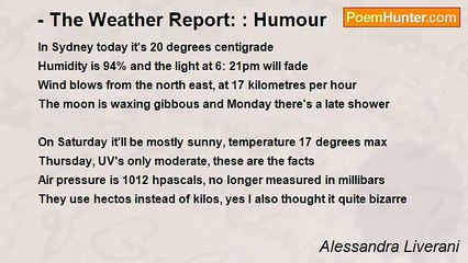 Alessandra Liverani - - The Weather Report: : Humour