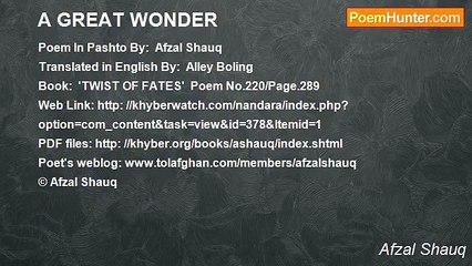 Afzal Shauq - A GREAT WONDER