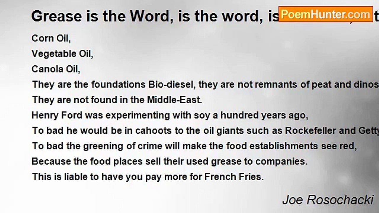 Joe Rosochacki - Grease is the Word, is the word, is the word, is the word….