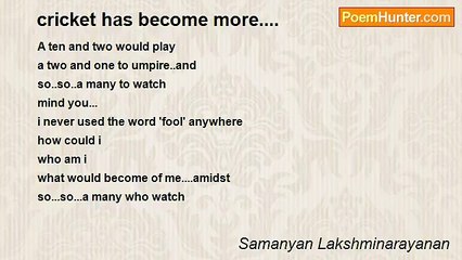 Samanyan Lakshminarayanan - cricket has become more....