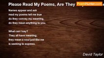 David Taylor - Please Read My Poems, Are They Any Good They Ask