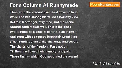 Mark Akenside - For a Column At Runnymede