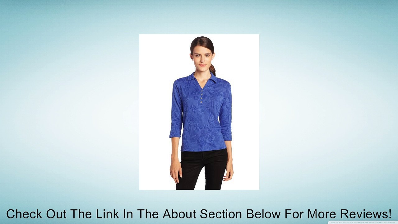 Caribbean Joe Women's Petite 3/4 Sleeve Jacquard Polo, International Blue, Large/Petite Review
