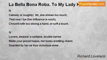 Richard Lovelace - La Bella Bona Roba. To My Lady H. Ode