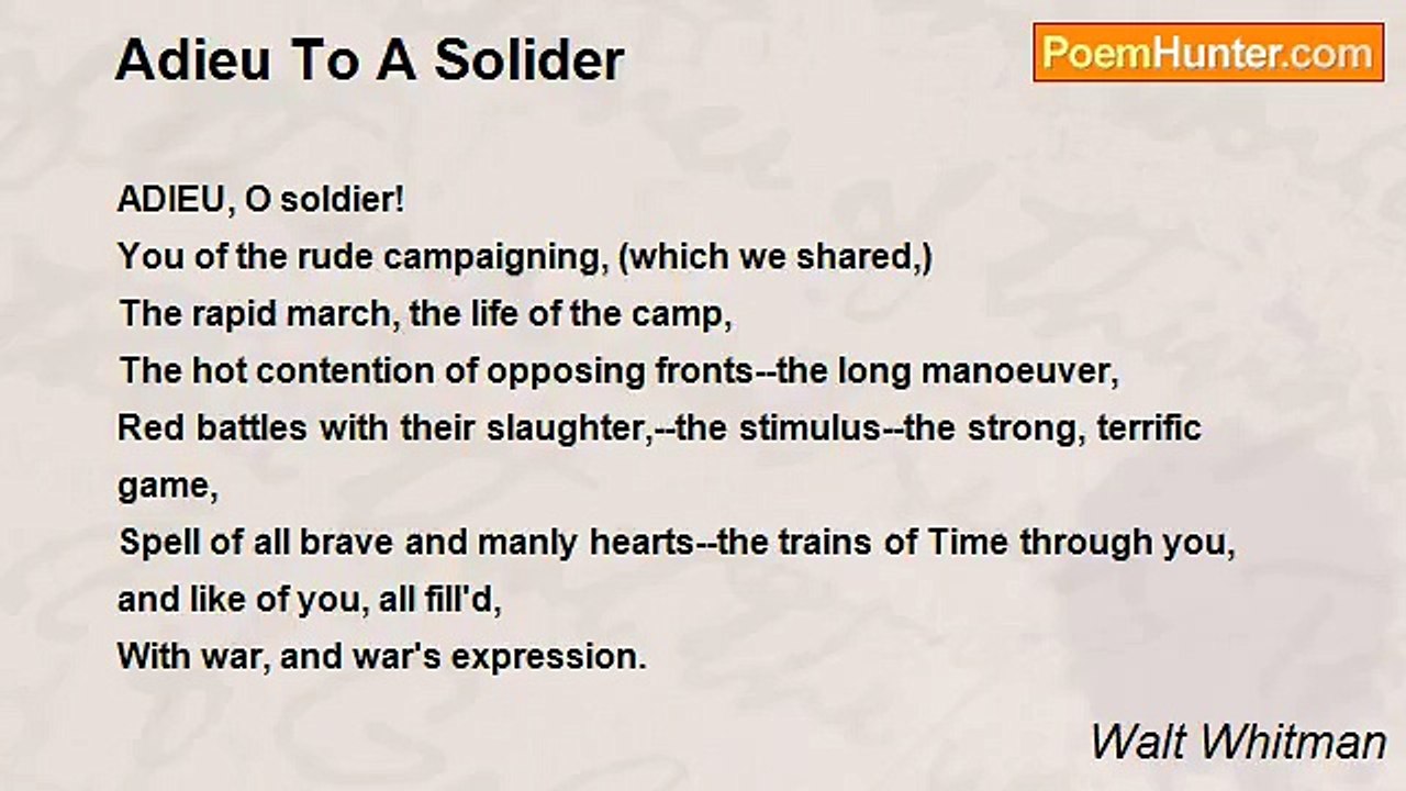 Walt Whitman - Adieu To A Solider
