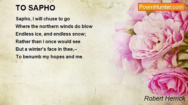 Robert Herrick - TO SAPHO