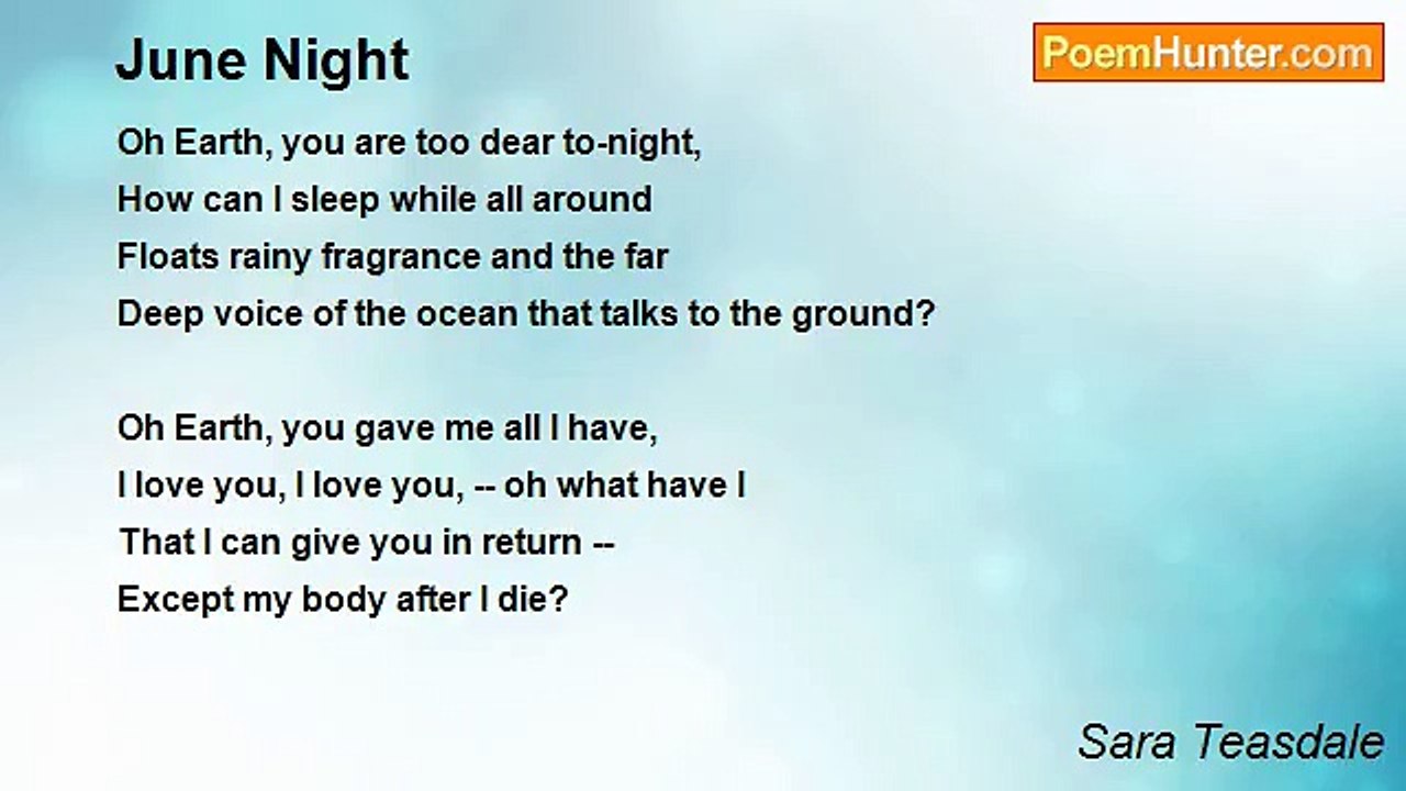 Sara Teasdale - June Night