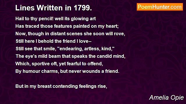 Amelia Opie - Lines Written in 1799.