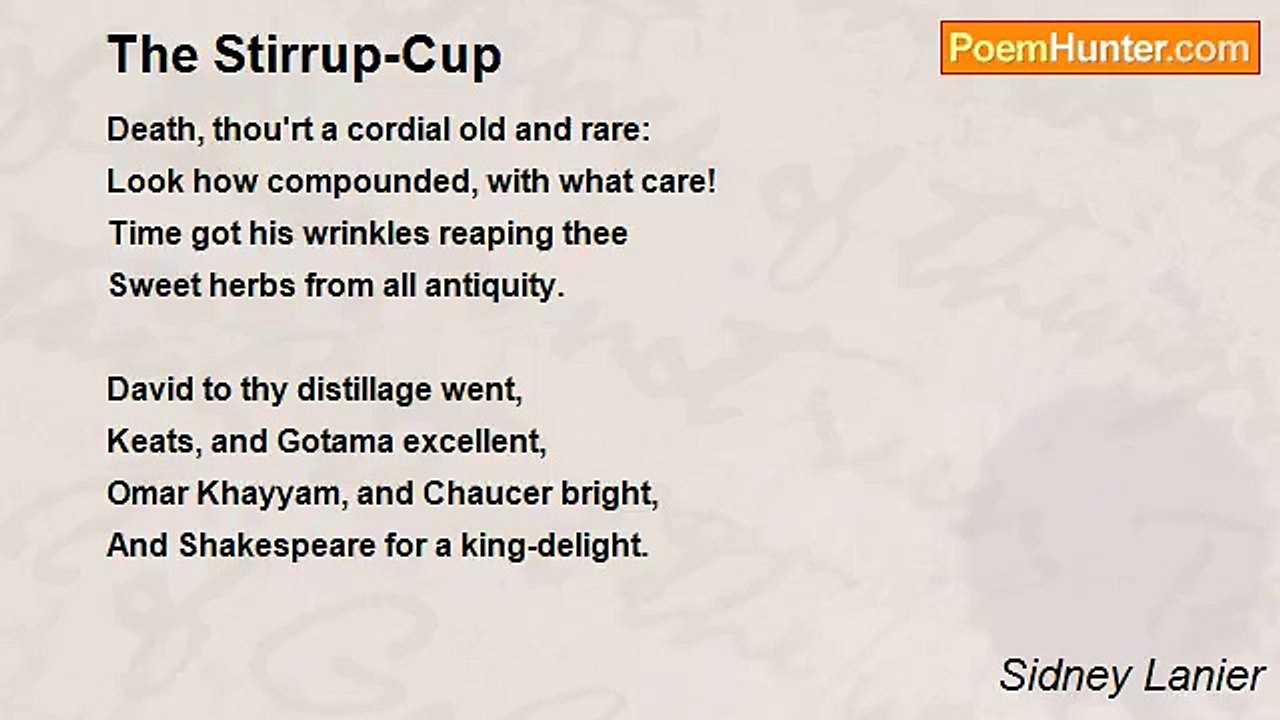 Sidney Lanier - The Stirrup-Cup