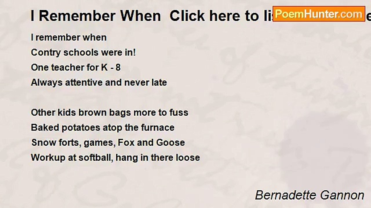 Bernadette Gannon - I Remember When  Click here to listen to I Remember When