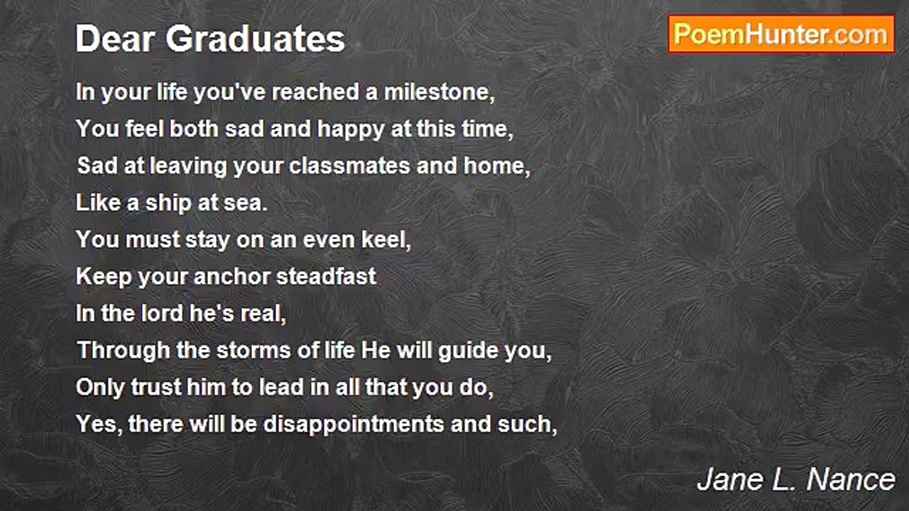 Jane L. Nance - Dear Graduates
