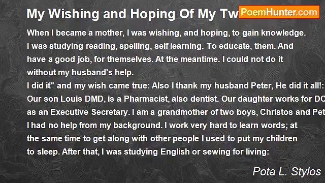 Pota L. Stylos - My Wishing and Hoping Of My Two Children