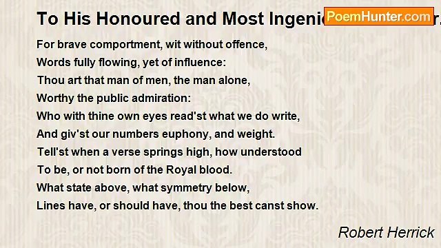 Robert Herrick - To His Honoured and Most Ingenious Friend Mr. Charles Cotton
