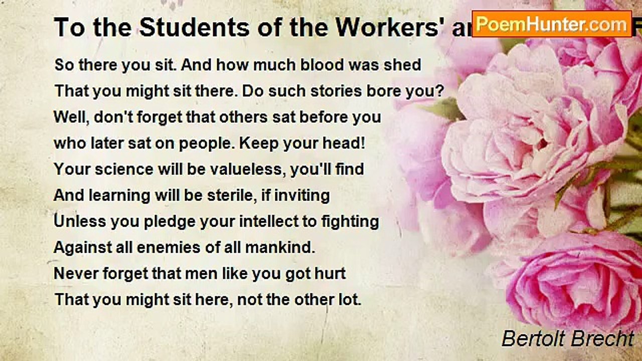 Bertolt Brecht - To the Students of the Workers' and Peasants' Faculty