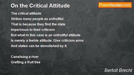 Bertolt Brecht - On the Critical Attitude