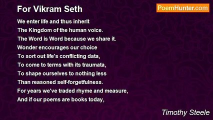 Timothy Steele - For Vikram Seth