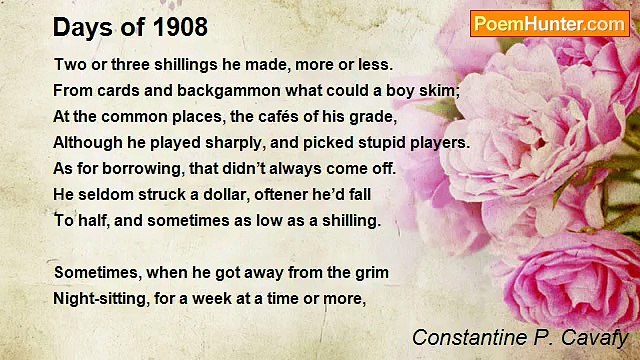 Constantine P. Cavafy - Days of 1908