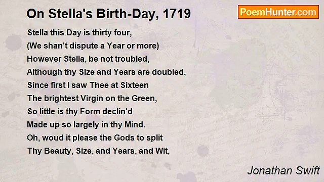 Jonathan Swift - On Stella's Birth-Day, 1719