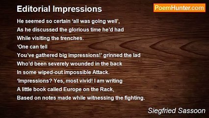 Siegfried Sassoon - Editorial Impressions