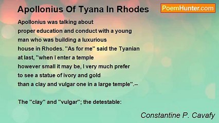 Constantine P. Cavafy - Apollonius Of Tyana In Rhodes