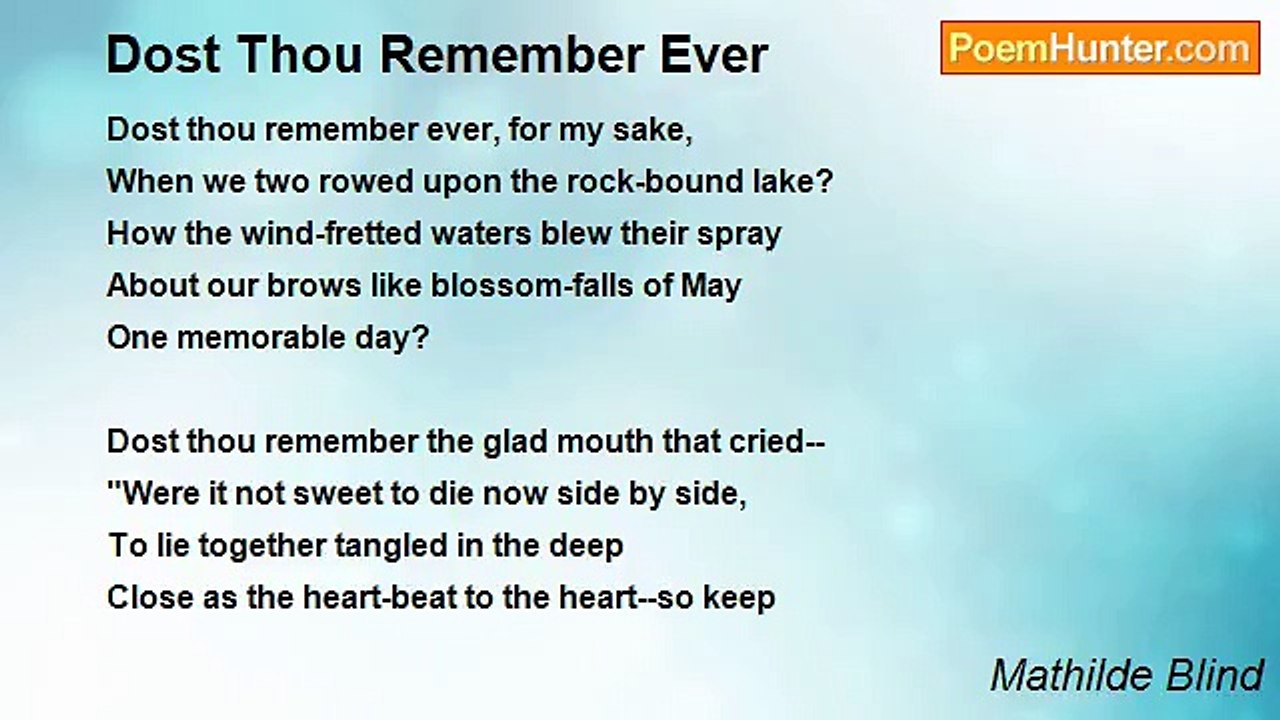 Mathilde Blind - Dost Thou Remember Ever