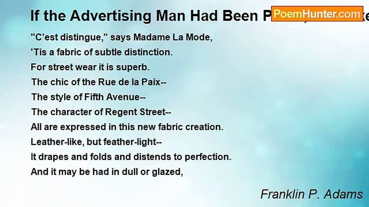 Franklin P. Adams - If the Advertising Man Had Been Praed, or Locker