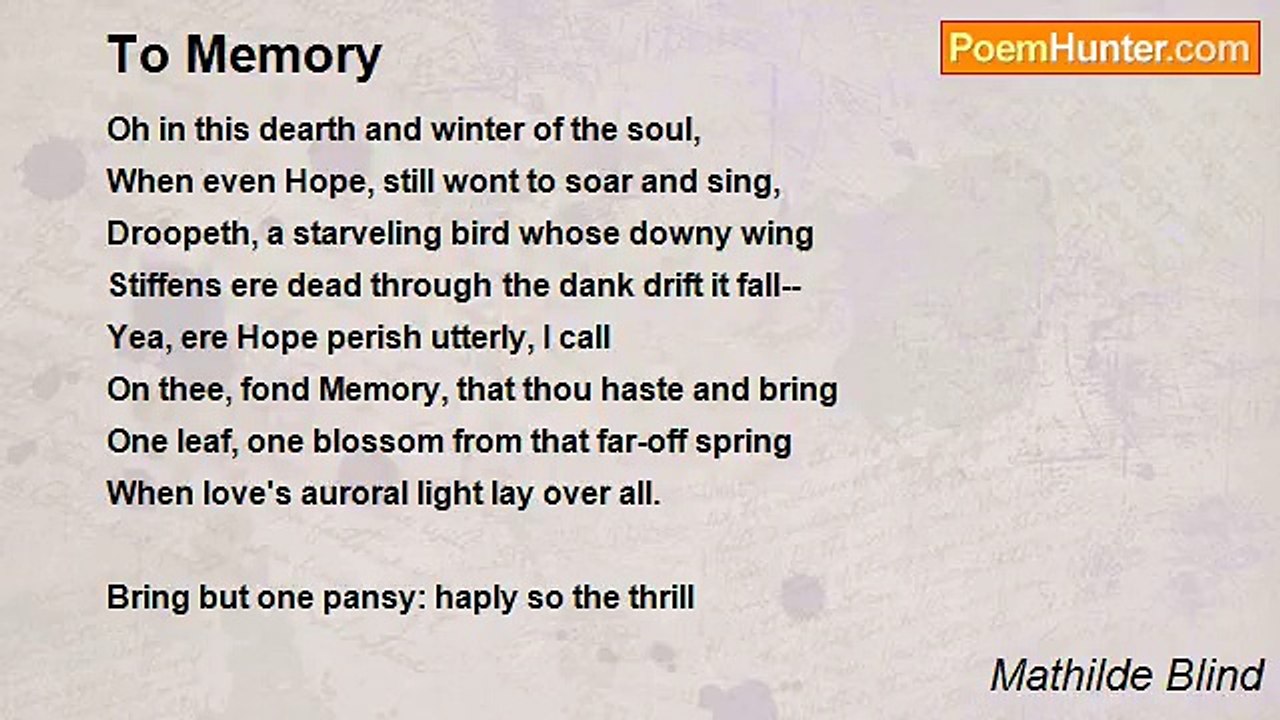 Mathilde Blind - To Memory