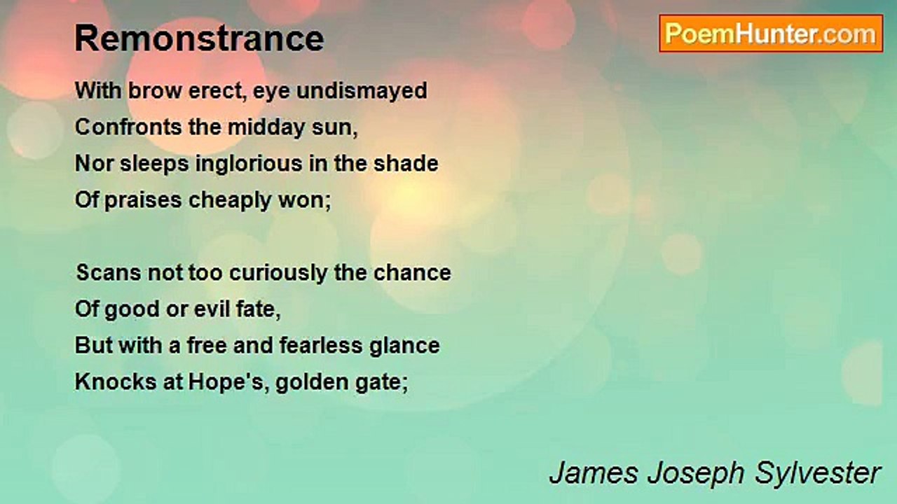 James Joseph Sylvester - Remonstrance