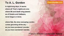 Francis William Lauderdale Adams - To A. L. Gordon