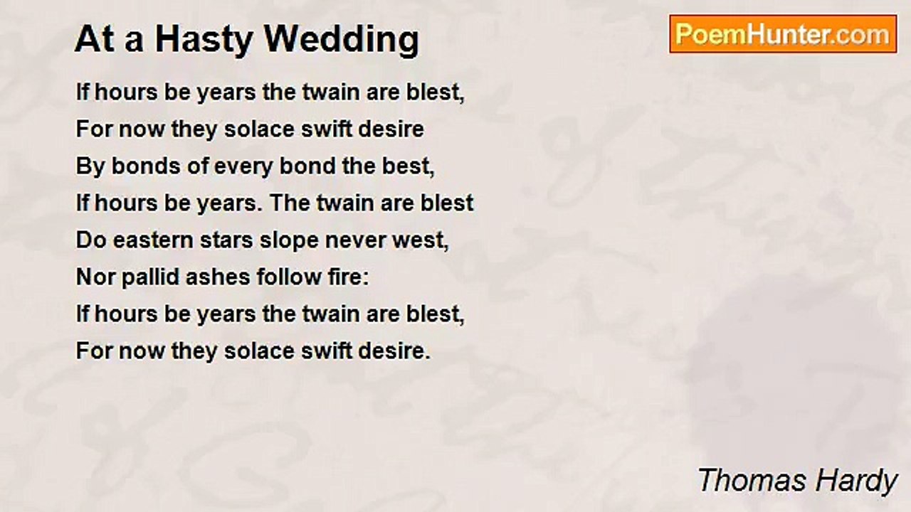 Thomas Hardy - At a Hasty Wedding