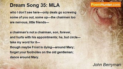 John Berryman - Dream Song 35: MLA