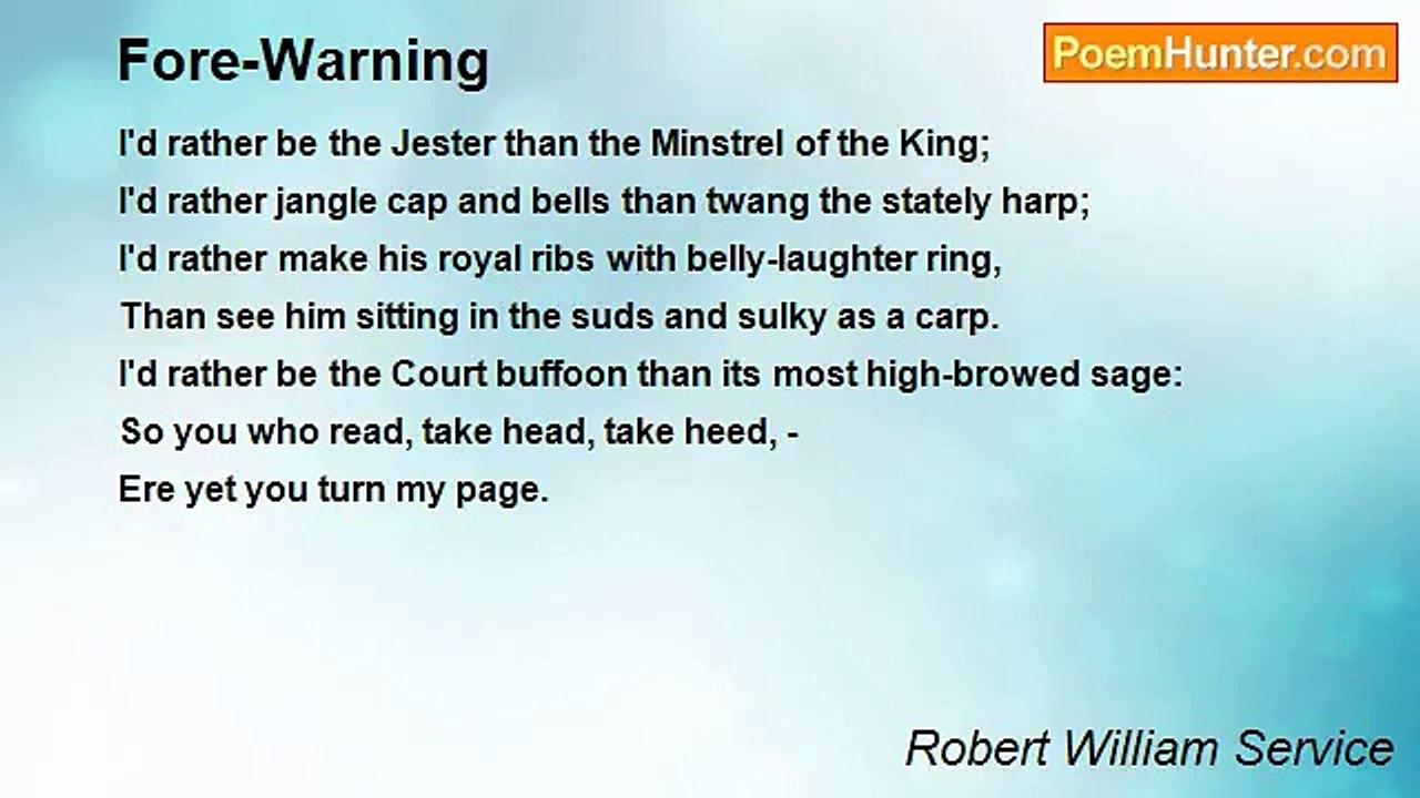 Robert William Service - Fore-Warning