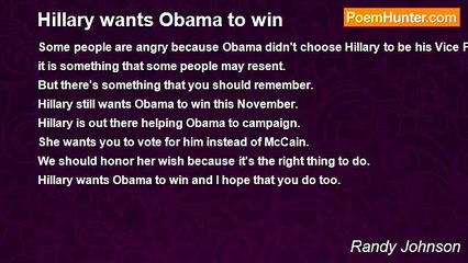 Randy Johnson - Hillary wants Obama to win