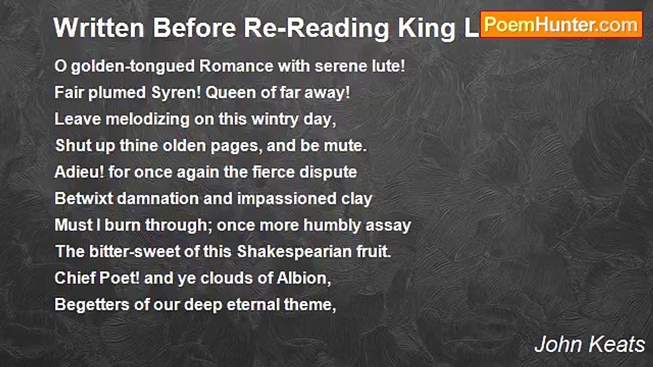 John Keats - Written Before Re-Reading King Lear