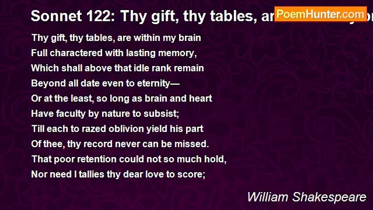 William Shakespeare - Sonnet 122: Thy gift, thy tables, are within my brain