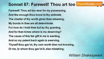 William Shakespeare - Sonnet 87: Farewell! Thou art too dear for my possessing