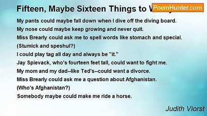 Judith Viorst - Fifteen, Maybe Sixteen Things to Worry About