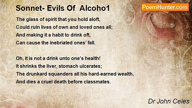 Dr John Celes - Sonnet- Evils Of Alcoho1
