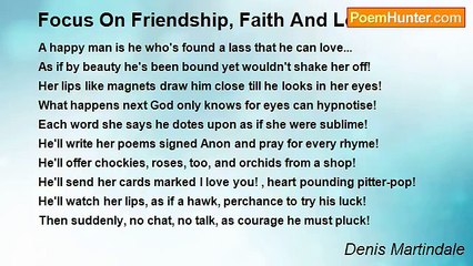 Denis Martindale - Focus On Friendship, Faith And Love